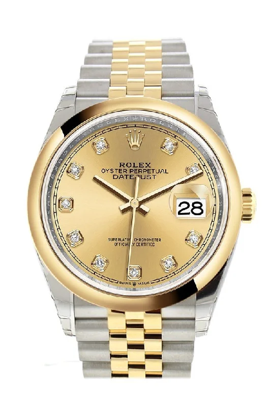 Rolex Datejust 36 Champagne-colour set with diamonds Dial Dome Bezel Jubilee Yellow Gold Two Tone Watch 126203 NP