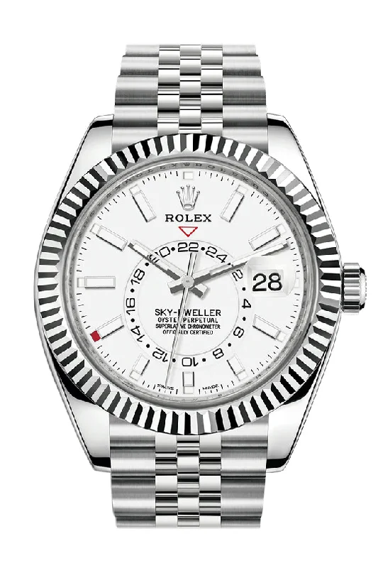 Rolex Sky Dweller White Dial 18K White Gold Bezel Steel Jubilee Men's Watch 326934