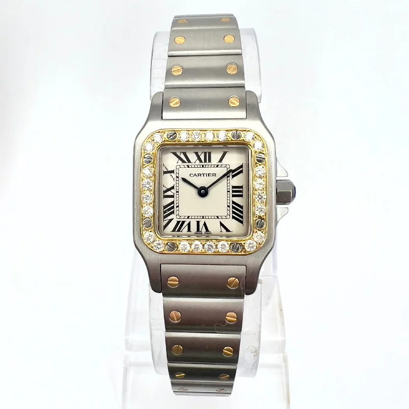 CARTIER SANTOS GALBEE 24mm Quartz 2 Tone 0.7TCW Diamond Watch NEW Model