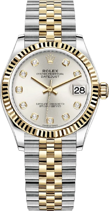 Rolex Datejust 31 Steel and Yellow Gold Datejust 31mm - Fluted Bezel - Silver Diamond Dial - Jubilee 278273