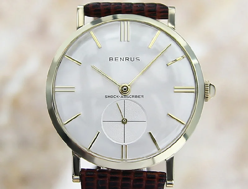 1960s Benrus 14k Solid Gold Men's Luxury Dress Watch