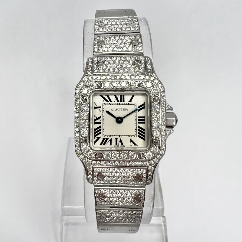 CARTIER SANTOS GALBEE 24mm Quartz Steel 2.42TCW Diamond Watch