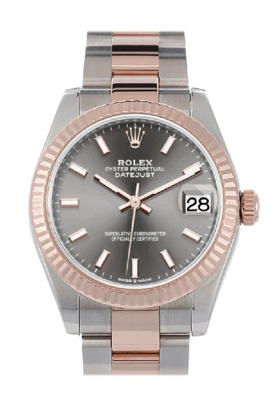 Rolex Datejust 31 Dark Rhodium Dial Fluted Bezel 18K Everose Gold Two Tone Watch 278271