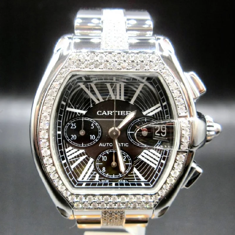 CARTIER ROADSTER Chronograph 2618 Automatic 42mm Steel ~4TCW Diamond Watch