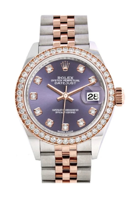 Rolex Datejust 28 Aubergine Diamonds DialDiamond Bezel Rose Gold Two Tone Watch 279381RBR 279381