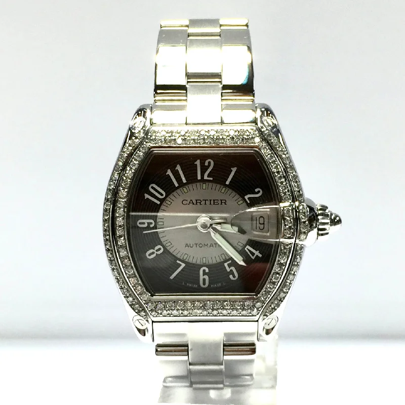 CARTIER ROADSTER 2510 Automatic 38mm Steel ~1.5TCW DIAMOND Watch