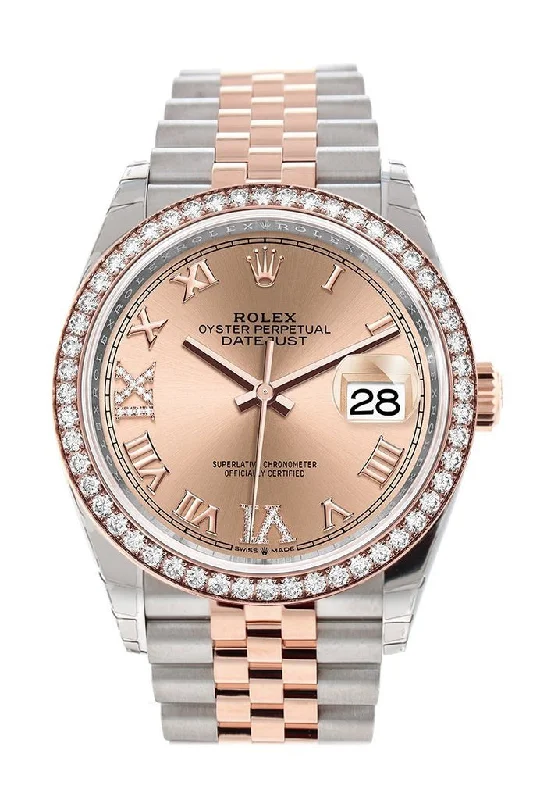 Rolex Datejust 36 Rose Diamonds Dial Diamond Bezel Rose Gold Two Tone Jubilee Watch 126281RBR 126281 NP