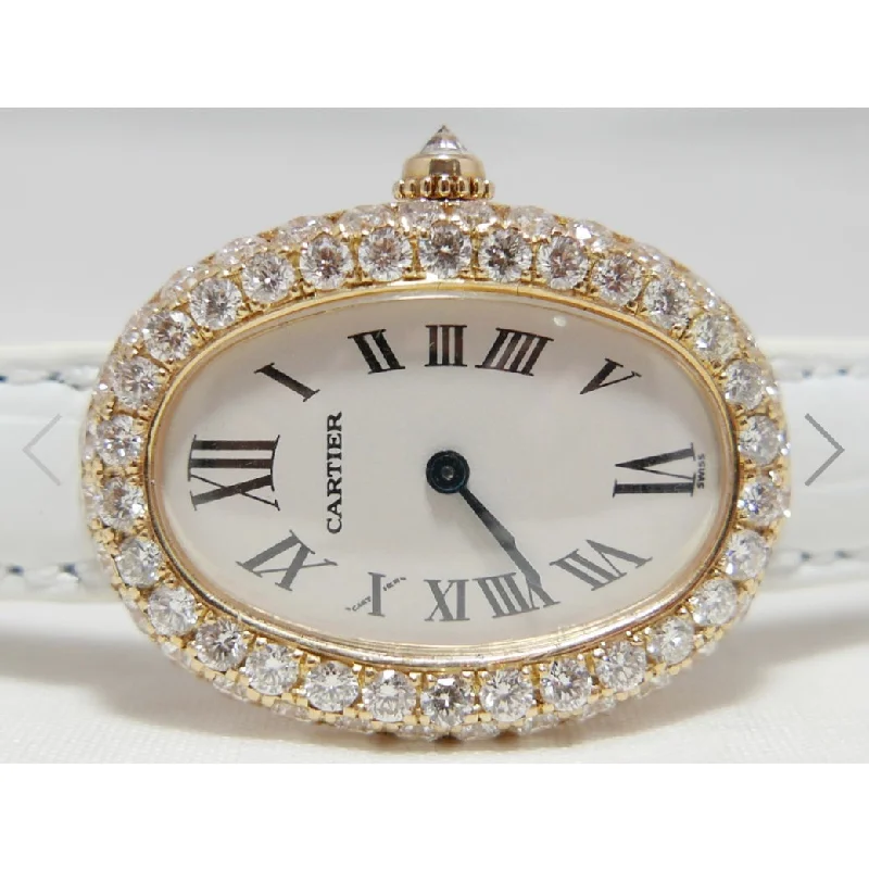 CARTIER BAIGNOIRE Quartz 18K Yellow Gold 23mm 3.2TCW  Diamond Watch