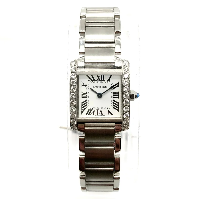 CARTIER TANK FRANCAISE 20mm Quartz Steel 0.80TCW DIAMOND Watch