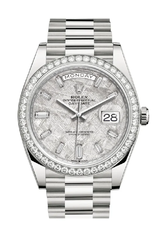 Rolex Day-Date 40 Meteorite Baguette Diamond Dial Diamond Bezel White Gold President Automatic Men's Watch 228349RBR 228349