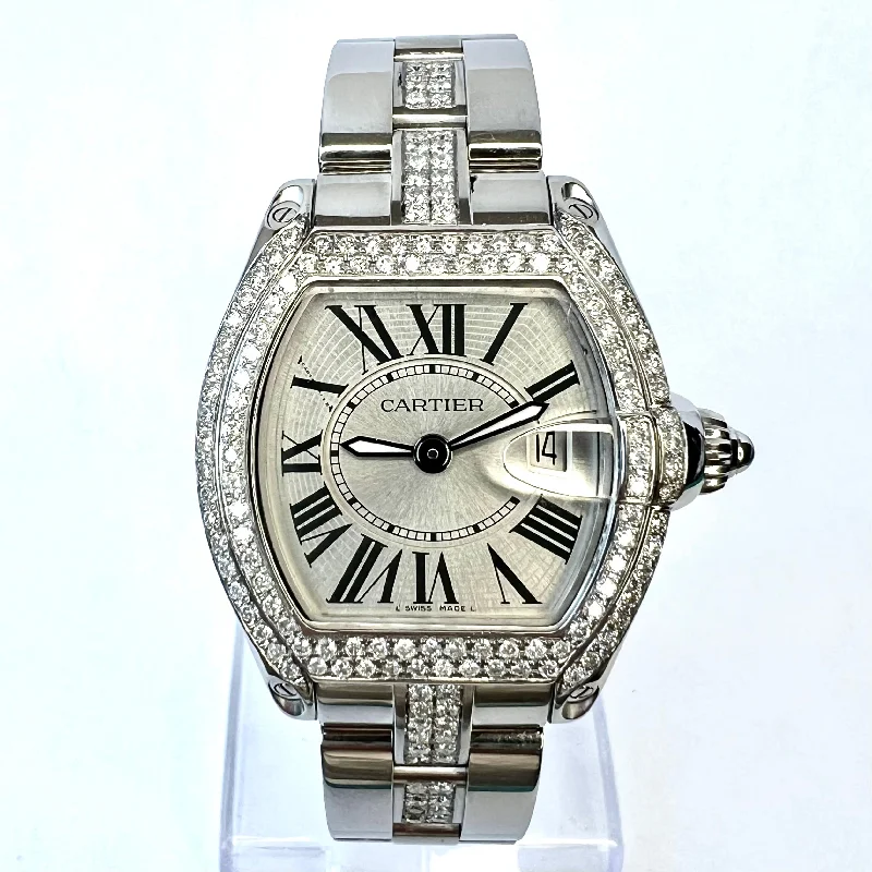 CARTIER ROADSTER Quartz 31mm Steel 2.2TCW Diamond Watch