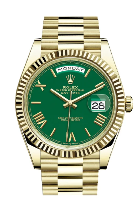 Rolex Day-Date 40 Green Roman Dial 18K Yellow Gold President Men's Watch 228238