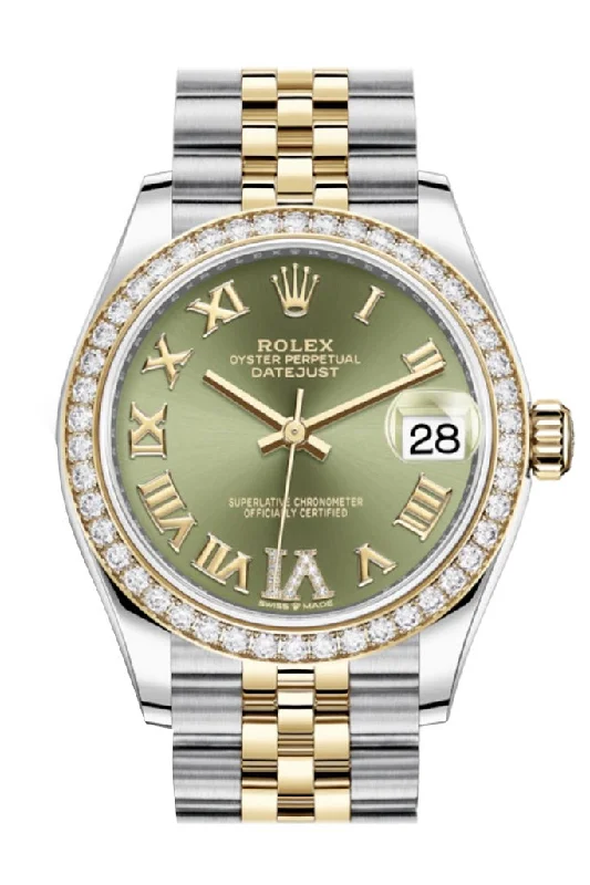 Rolex Datejust 31 Olive green VI Diamonds Dial Diamond Bezel Yellow Gold Two Tone Jubilee Watch 278383RBR 278383