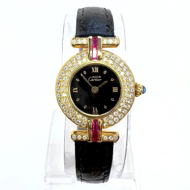 CARTIER VERMEIL COLISÈE Quartz 24mm GoldPlated Silver 0.83TCW DIAMONDS  & Red Rubies Watch