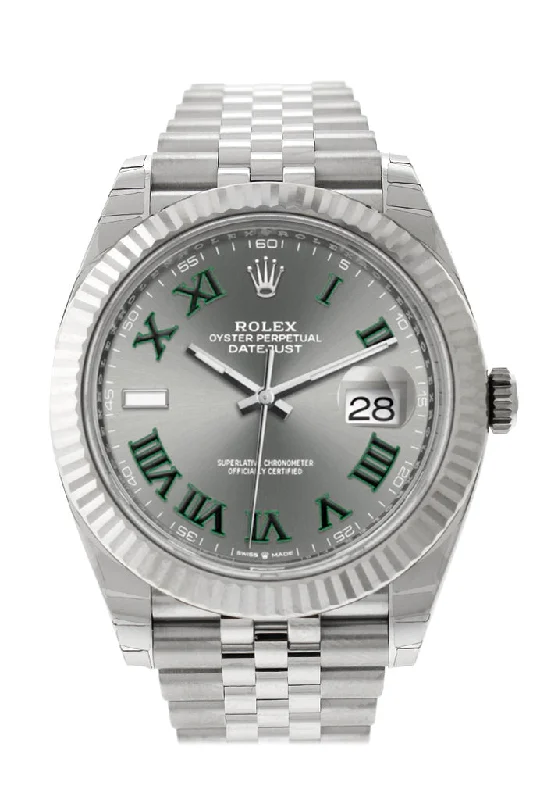 Rolex Datejust 41 Slate Roman Dial White Gold Fluted Bezel Jubilee Mens Watch 126334