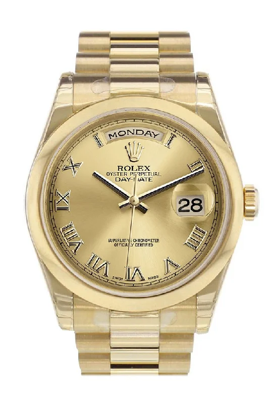 Rolex Day-Date 36 Champagne Roman Dial President Yellow Gold Watch 118208