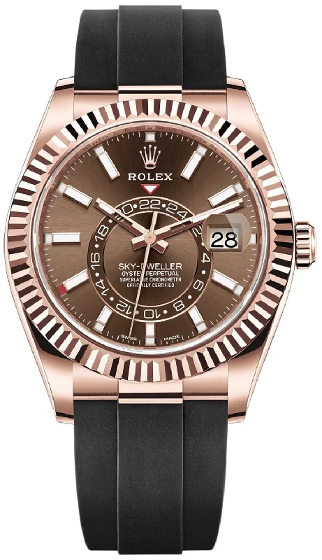 Rolex Sky-Dweller 42mm Rose Gold Chocolate Index Dial Oysterflex Bracelet (Ref # 326235)