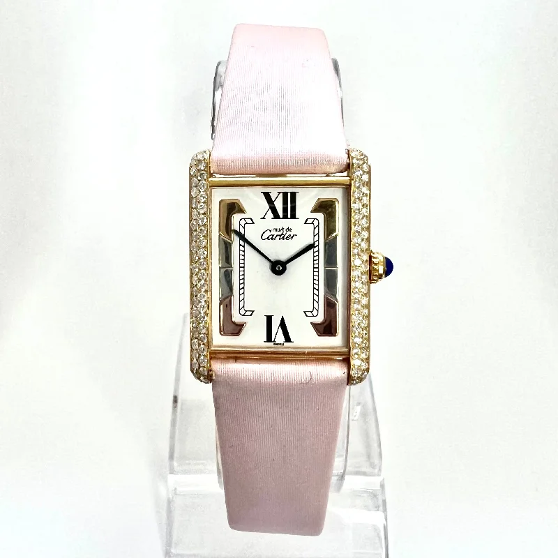 CARTIER TANK 23mm GP Silver 0.55TCW Diamond Watch Trinity Dial