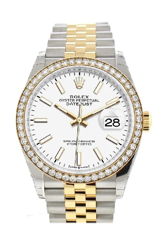 Rolex Datejust 36 White Dial Diamond Bezel Jubilee Yellow Gold Two Tone Watch 126283RBR 126283 NP