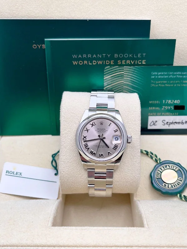 Rolex 178240 Datejust Midsize 31mm Pink Roman Dial Stainless Box Paper 2020