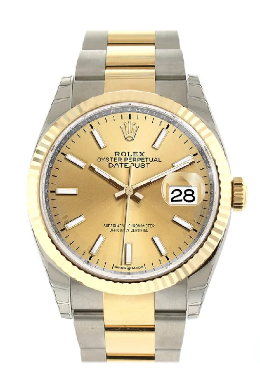 Rolex Datejust 36 Champagne-colour Dial Fluted Bezel Oyster Yellow Gold Two Tone Watch 126233 NP