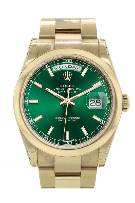 Rolex Day-Date 36 Green Dial Yellow Gold Watch 118208