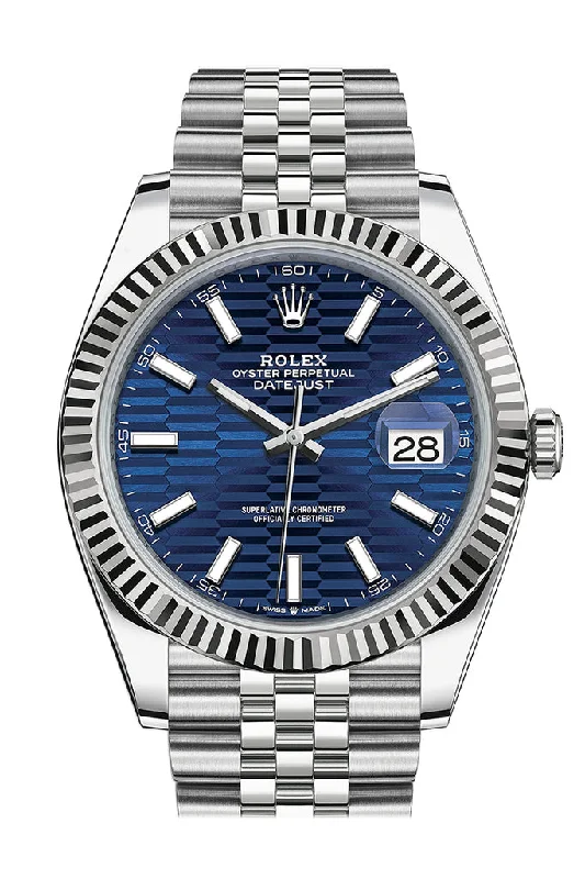 Rolex Datejust 41 Blue Fluted Dial White Gold Jubilee Men's Watch 126334 126334-0032