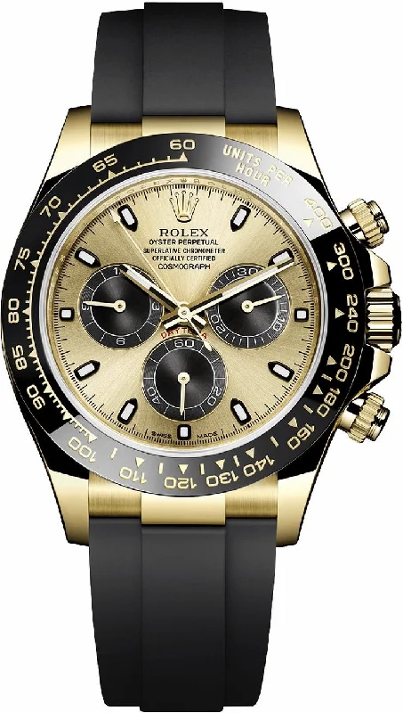 Rolex Daytona 40mm Champagne Dial with Black Subdials/ Black Oysterflex Strap (Reference # 116518LN)