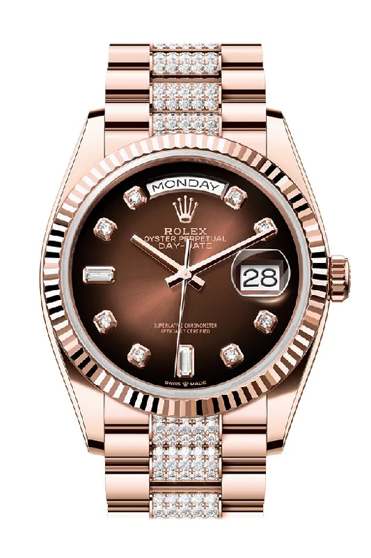 Rolex Day-Date 36 Brown ombrŽ Diamond Dial Fluted Bezel 18K Everose gold Diamond  President Watch 128235