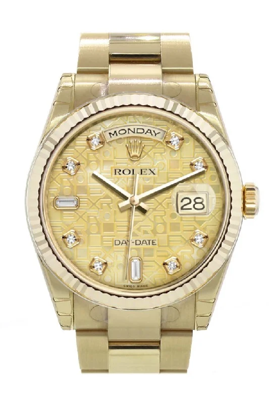 Rolex Day-Date 36 Champagne colour mother of pearl Jubilee design set with diamondsDial Fluted Beze  Yellow Gold Watch 118238