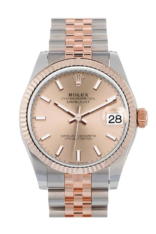 Rolex Datejust 31 Rose Dial Fluted Bezel 18K Everose Gold Two Tone Jubilee Watch 278271