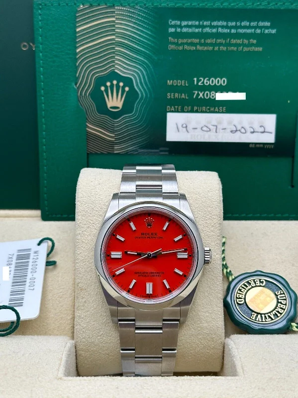 Rolex 126000 Oyster Perpetual Red Coral Dial Stainless Steel Box Paper 36mm 2022