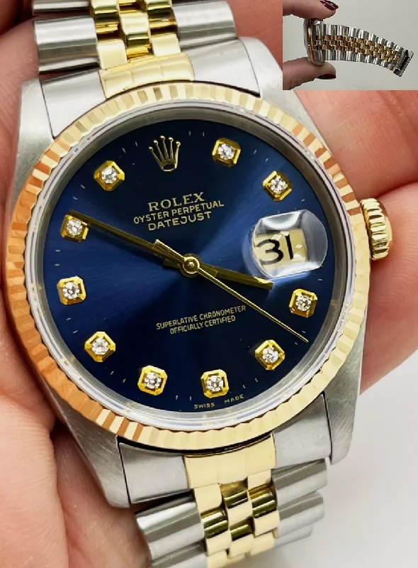 Rolex Datejust 16233 Blue Diamond Dial 18K Yellow Gold Stainless Steel