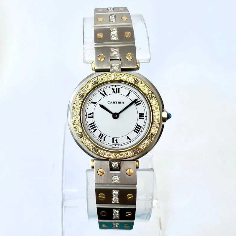 CARTIER SANTOS Ronde 27mm 2 Tone 0.55TCW DIAMOND Watch 