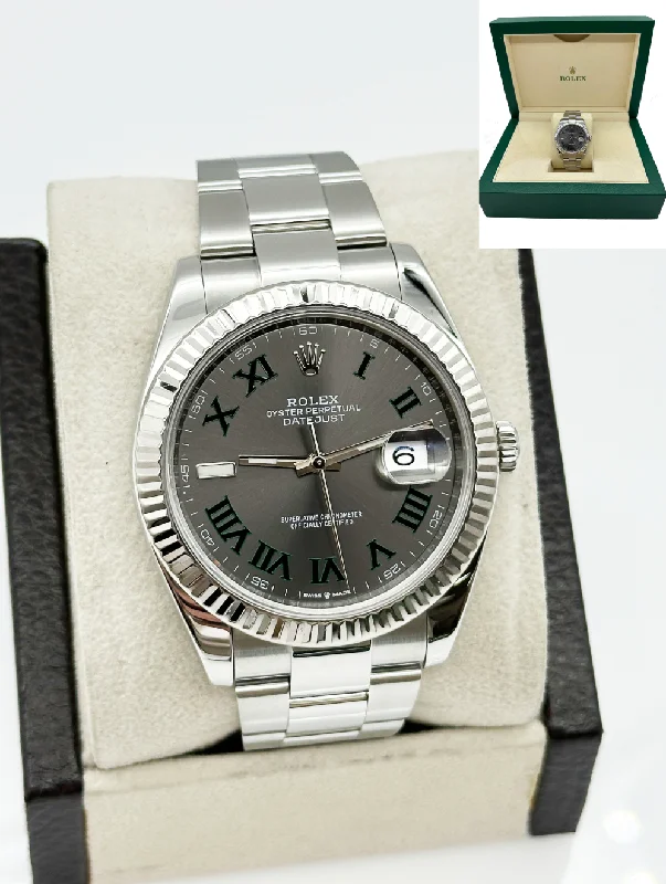 Rolex 126334 Datejust 41 Slate Wimbledon Dial Stainless Steel 18K Gold Bezel Box