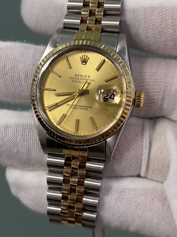 Rolex 16013 Datejust 36mm Champagne Dial 18K Yellow Gold Stainless Steel