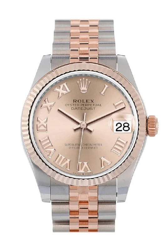 Rolex Datejust 31 Rose Roman Dial Fluted Bezel 18K Everose Gold Two Tone Jubilee Watch 278271