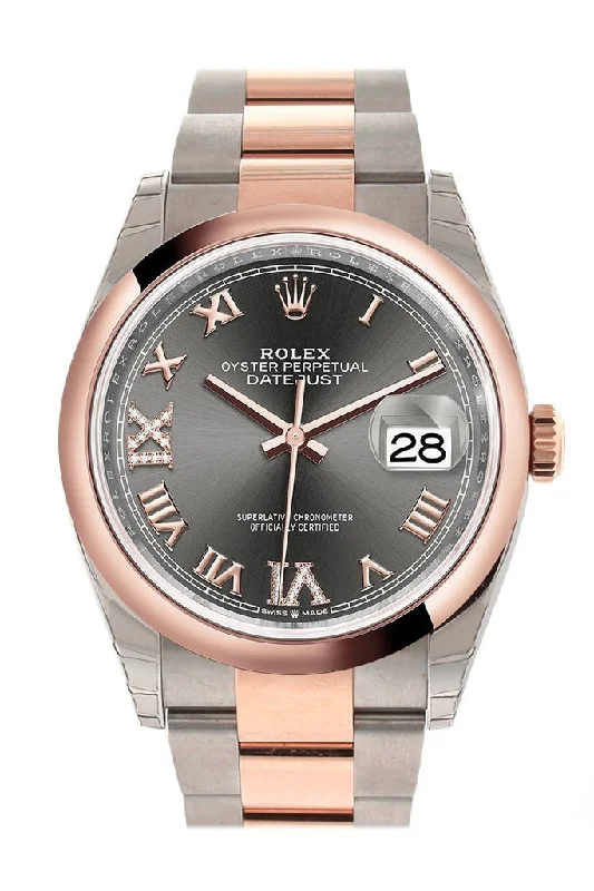 Rolex Datejust 36 Dark rhodium set with diamonds Dial Dome Rose Gold Two Tone Watch 126201 NP