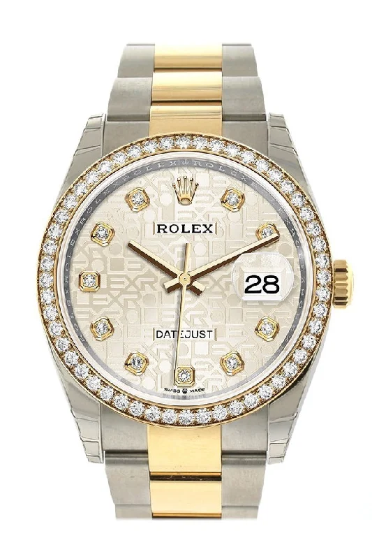 Rolex Datejust 36 Silver Jubilee design set with diamonds Dial Diamond Bezel Oyster Yellow Gold Two Tone Watch126283RBR 126283 NP