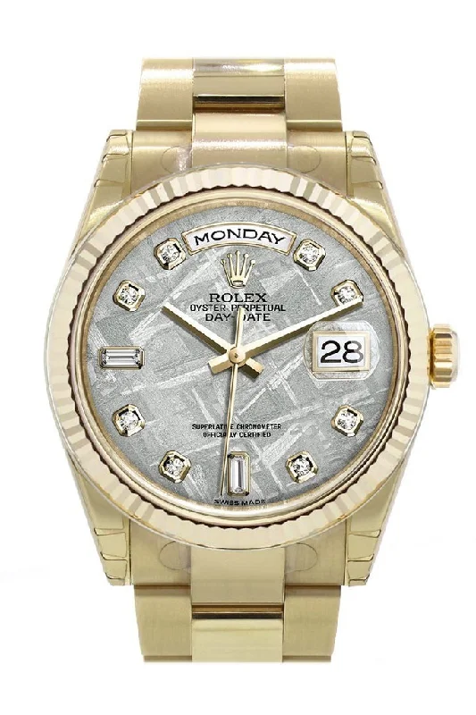 Rolex Day-Date 36 Meteorite set with diamonds Dial Fluted Bezel Yellow Gold Watch 118238