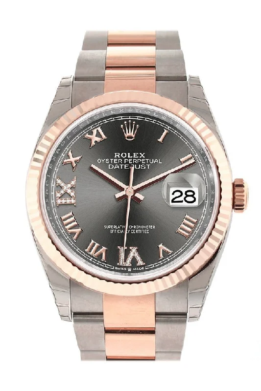 Rolex Datejust 36 Dark Rhodium set with Diamonds Dial Fluted Rose Gold Two Tone Watch 126231 NP