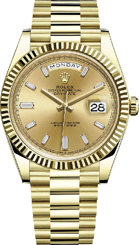 Rolex Day-Date 40 Yellow Gold - Champagne Diamond Baguette Dial (Ref# 228238)