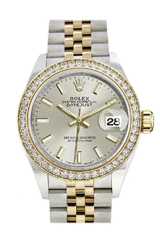 Rolex Datejust 28 Silver Dial Diamond Bezel Yellow Gold Jubilee Ladies Watch 279383RBR 279383