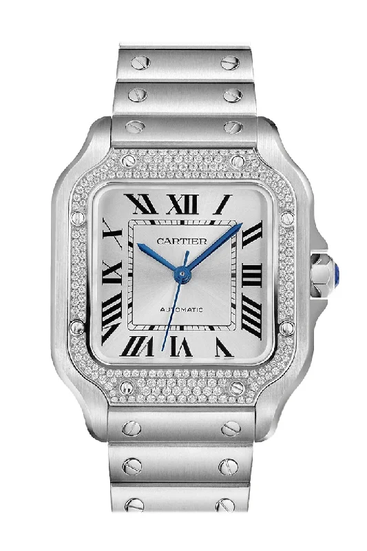 Cartier Santos de Cartier Watch - 35.1 mm Steel Case - Diamond Bezel - Sunray Dial Watch  W4SA0005