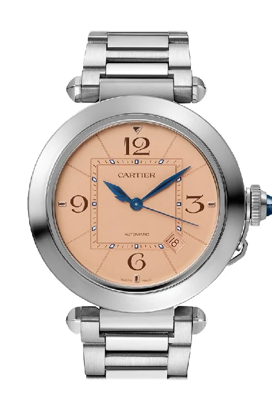 Cartier Pasha de  41 mm Steel Case  Grained Salmon-Colored Dial Watch WSPA0040