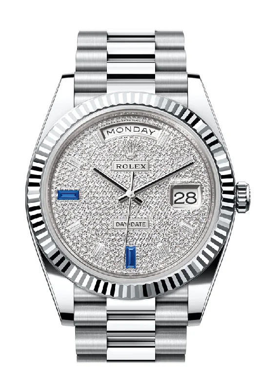 Rolex Day-Date 40 Diamond-Paved Dial Dial Fluted Bezel Platinum President Men's Watch 228236