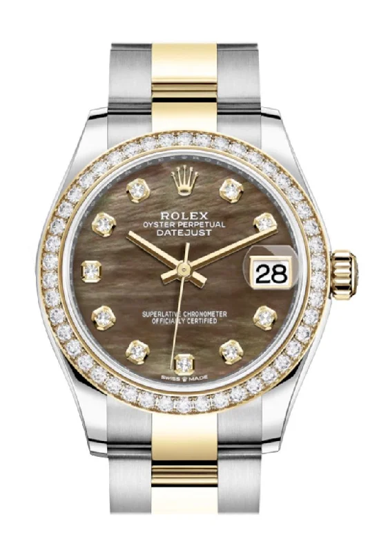 Rolex Datejust 31 Black mother-of-pearl Diamonds Dial Diamond Bezel Yellow Gold Two Tone Watch 278383RBR 278383