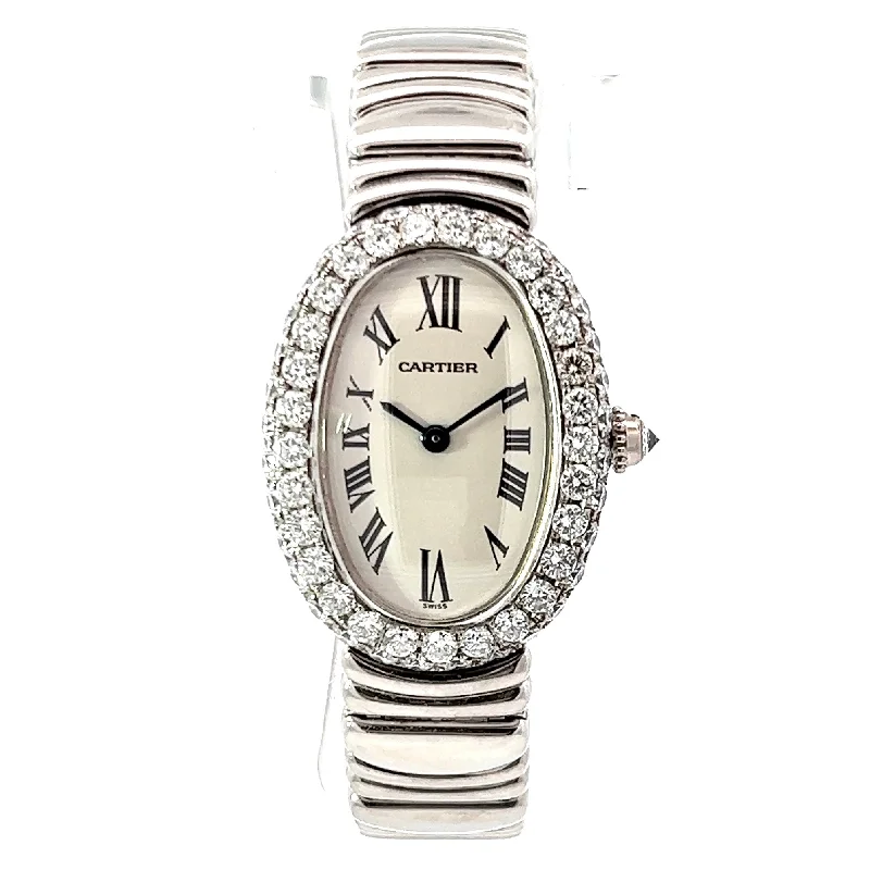 CARTIER BAIGNOIRE 23mm Quartz 18K White Gold 3.2TCW Diamond Watch