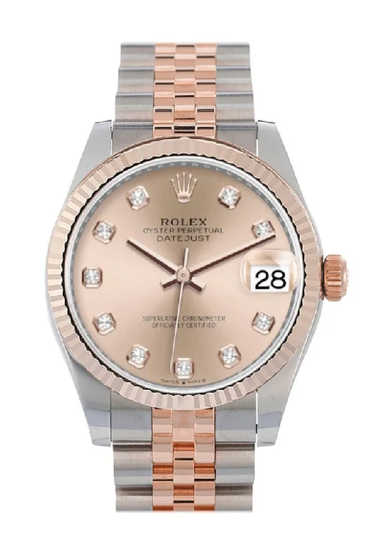 Rolex Datejust 31 Rose Diamond Dial Fluted Bezel 18K Everose Gold Two Tone Jubilee Watch 278271