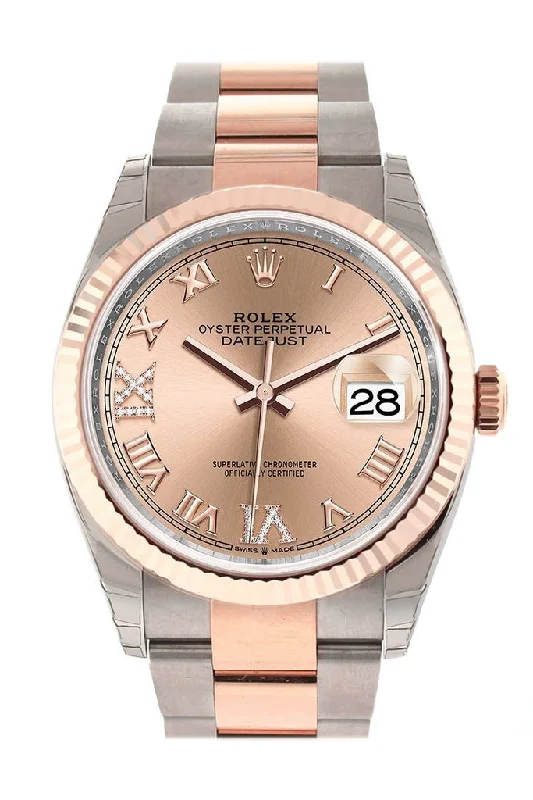 Rolex Datejust 36 Rose Set with Diamonds Dial Fluted Rose Gold Two Tone Watch 126231 NP